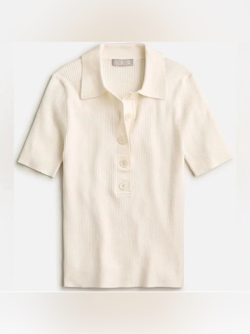 J. Crew Cream Ribbed Polo Button-Up Short Sleeve Top